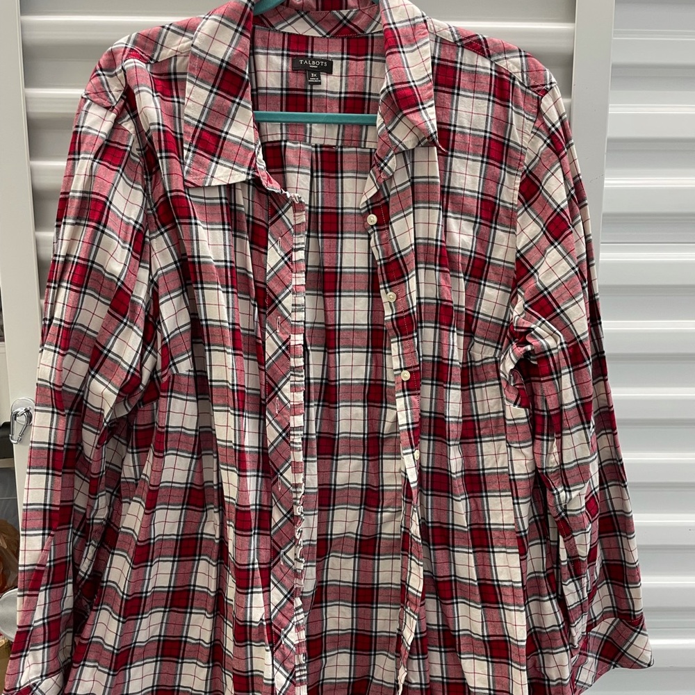 Talbot plaid and ruffle button up shirt